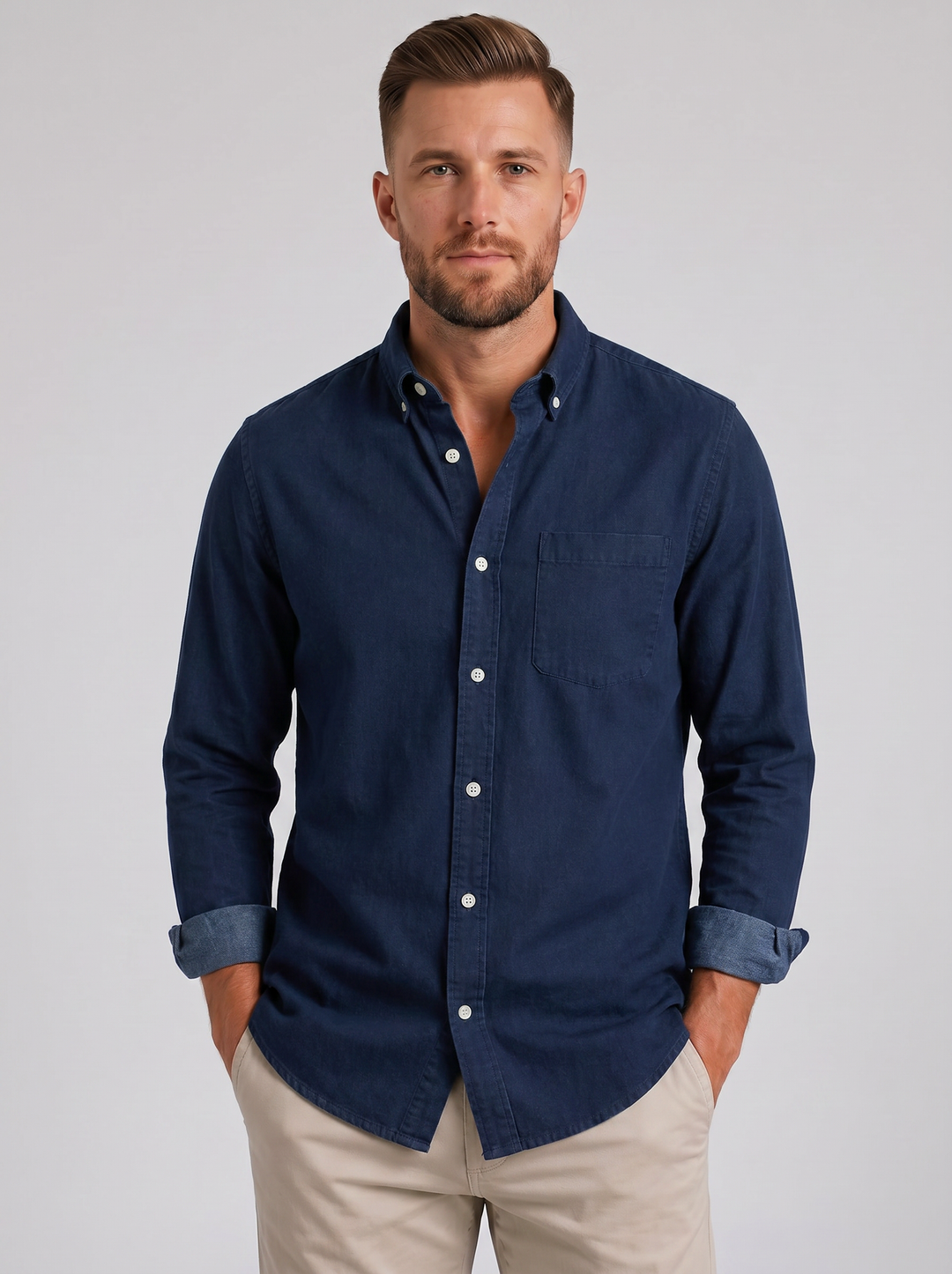 Men's Cotton Button-Down Shirt – Relaxed Everyday Fit