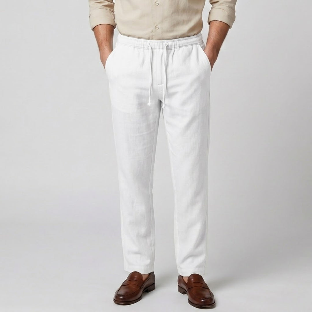 Men’s Cotton Linen Straight Leg Trousers | Celestiella