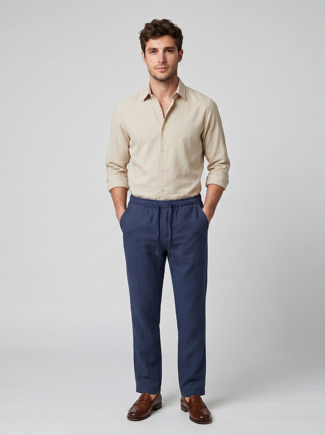 Men's Cotton Linen Straight Leg Trousers – Smart Casual Everyday