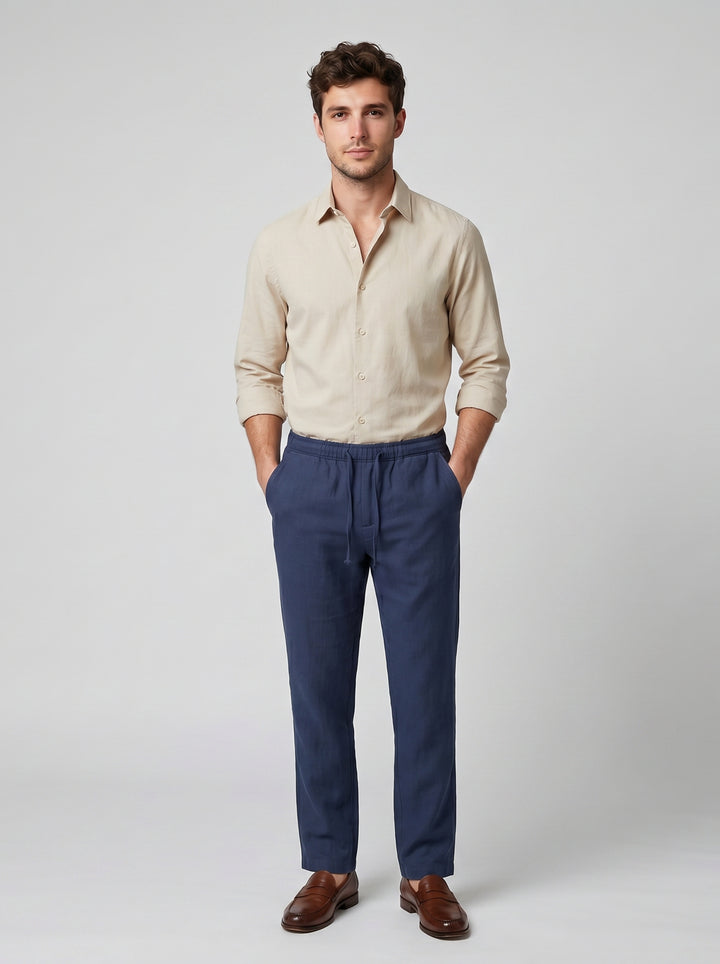 Men's Cotton Linen Straight Leg Trousers – Smart Casual Everyday