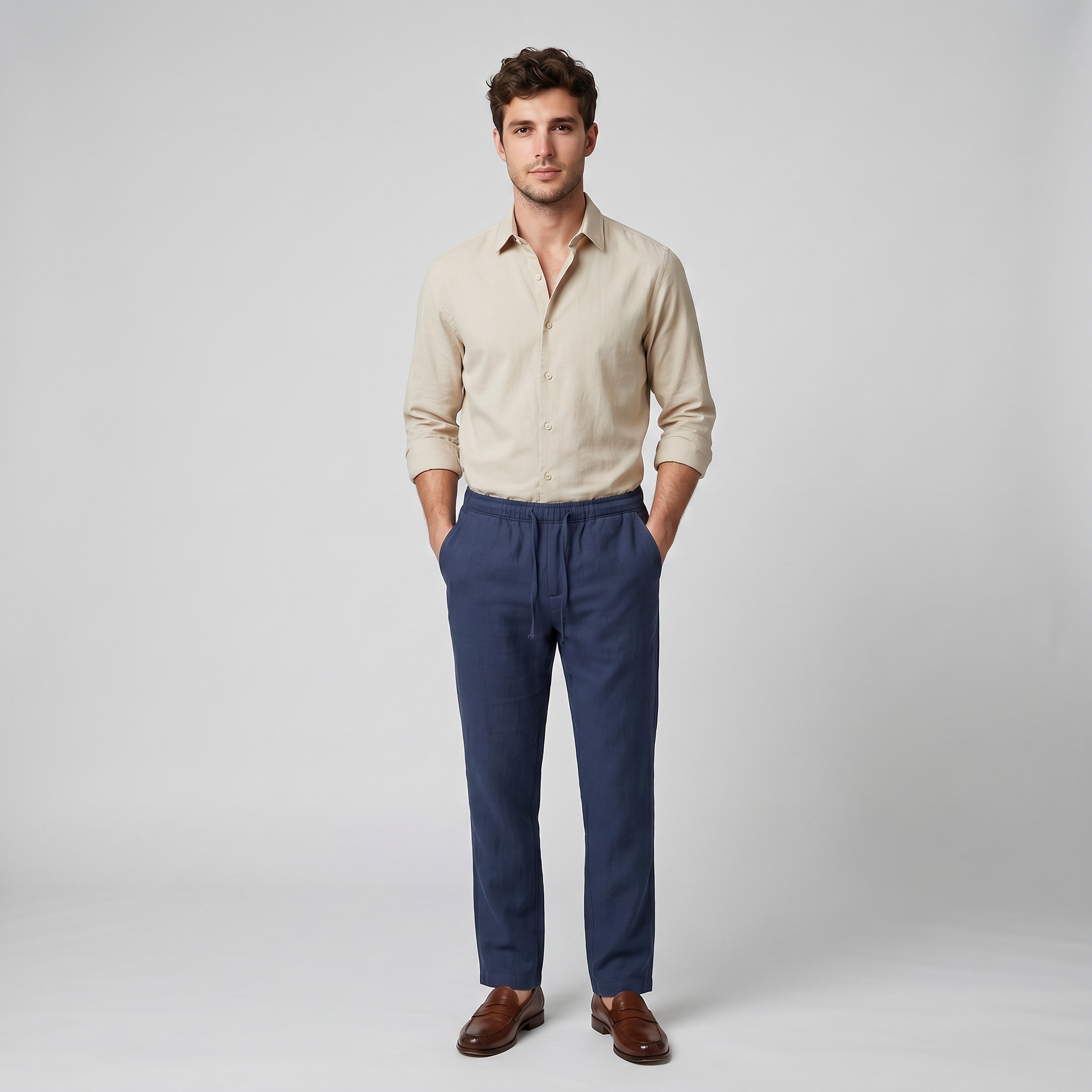 Men’s Cotton Linen Straight Leg Trousers | Celestiella