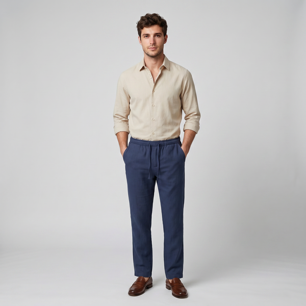 Men’s Cotton Linen Straight Leg Trousers | Celestiella