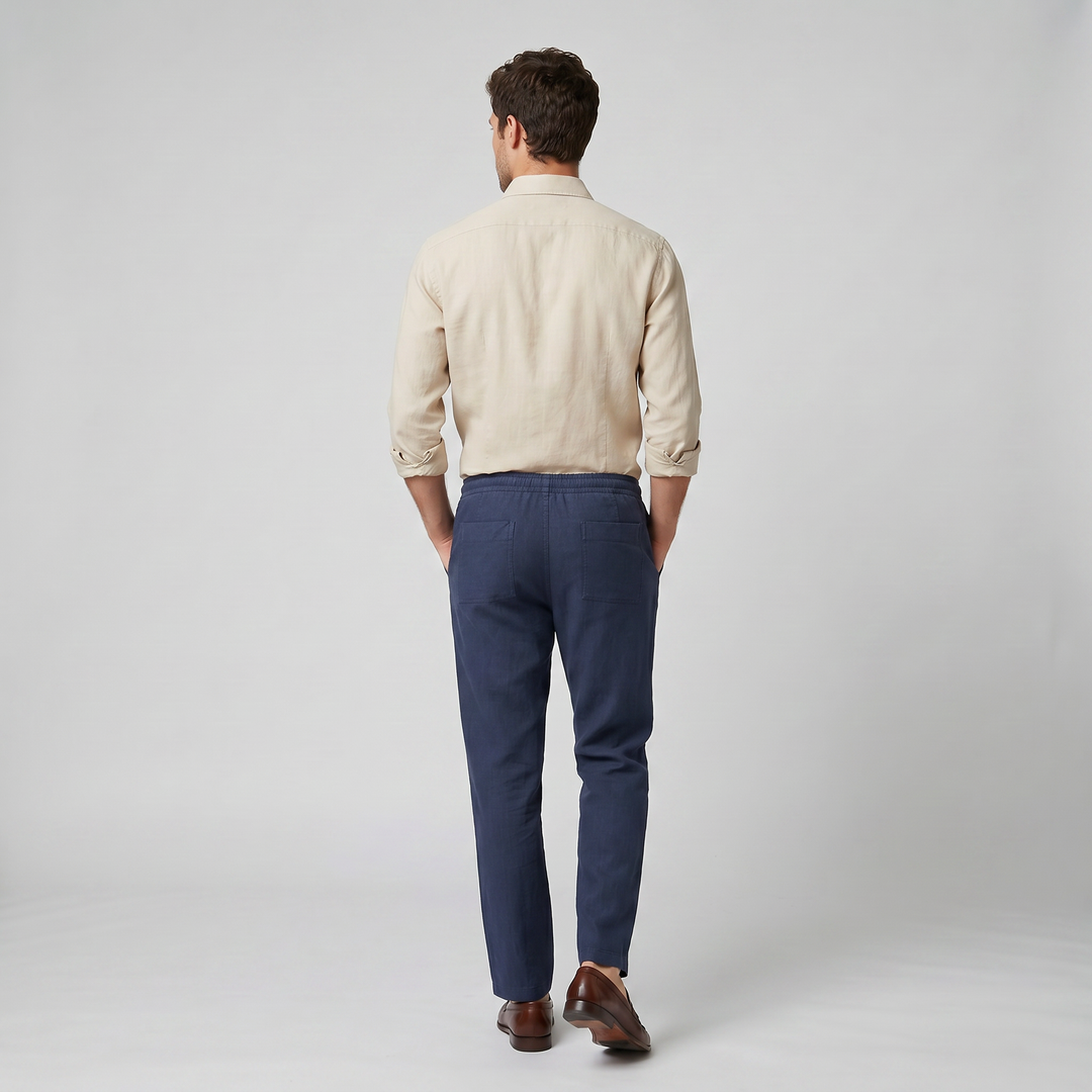 Men’s Cotton Linen Straight Leg Trousers | Celestiella