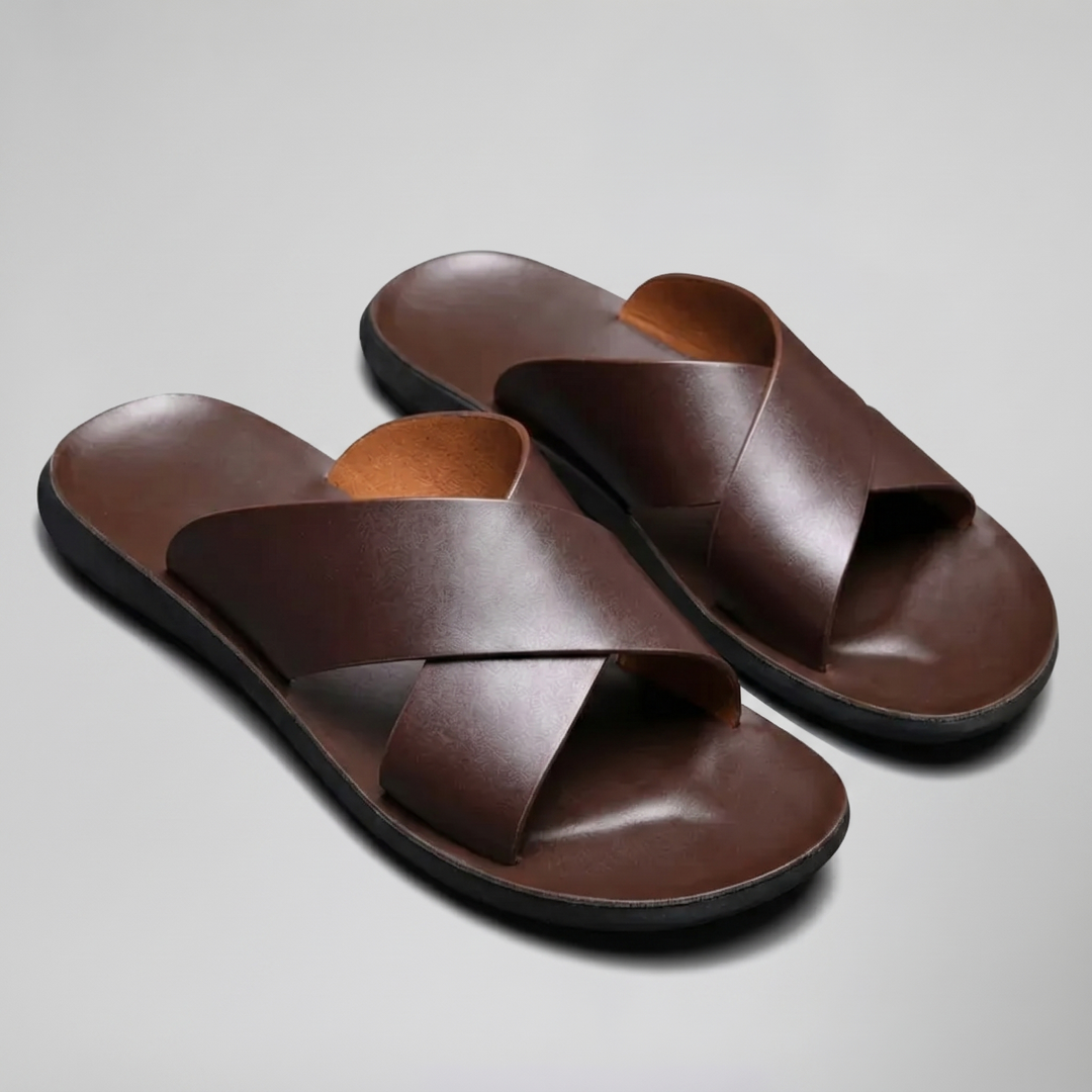 Men’s Crossover Leather Sandals | Celestiella