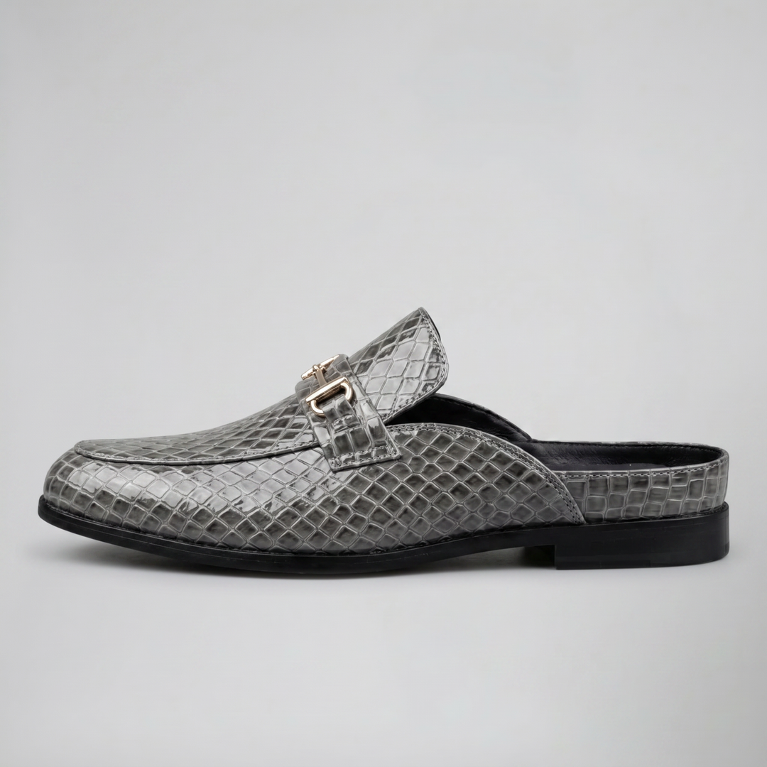 Men’s Embossed Leather Horsebit Backless Loafers | Celestiella