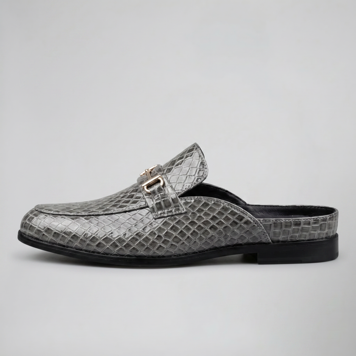 Men’s Embossed Leather Horsebit Backless Loafers | Celestiella