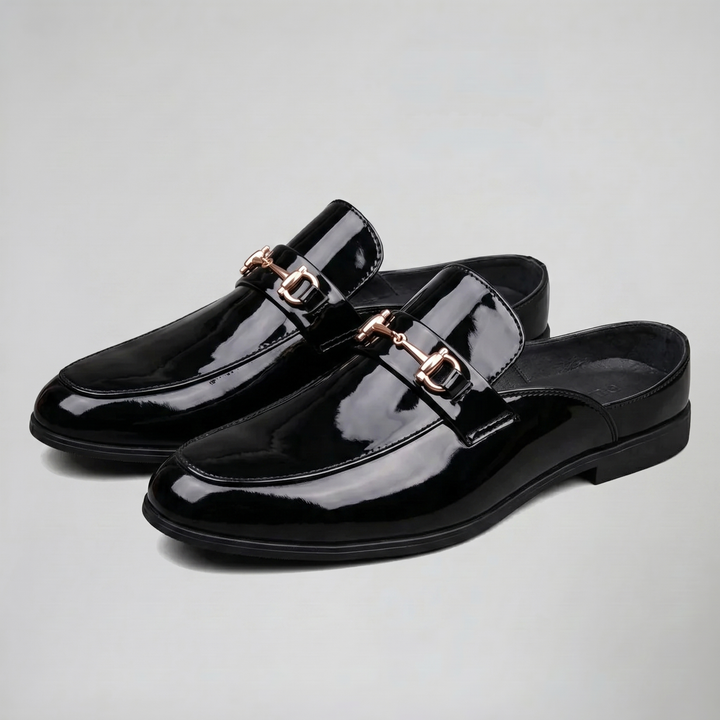 Men’s Embossed Leather Horsebit Backless Loafers | Celestiella