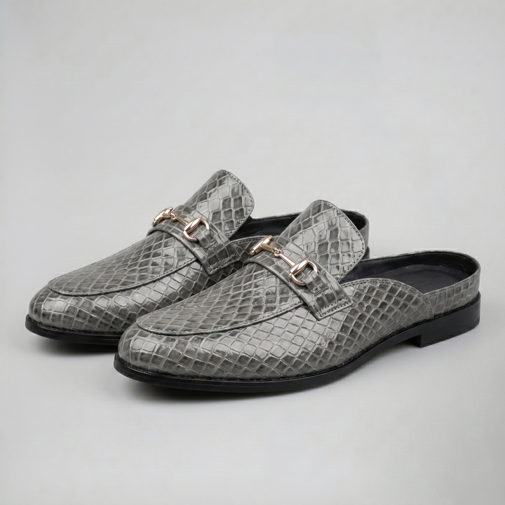 Men’s Embossed Leather Horsebit Backless Loafers | Celestiella