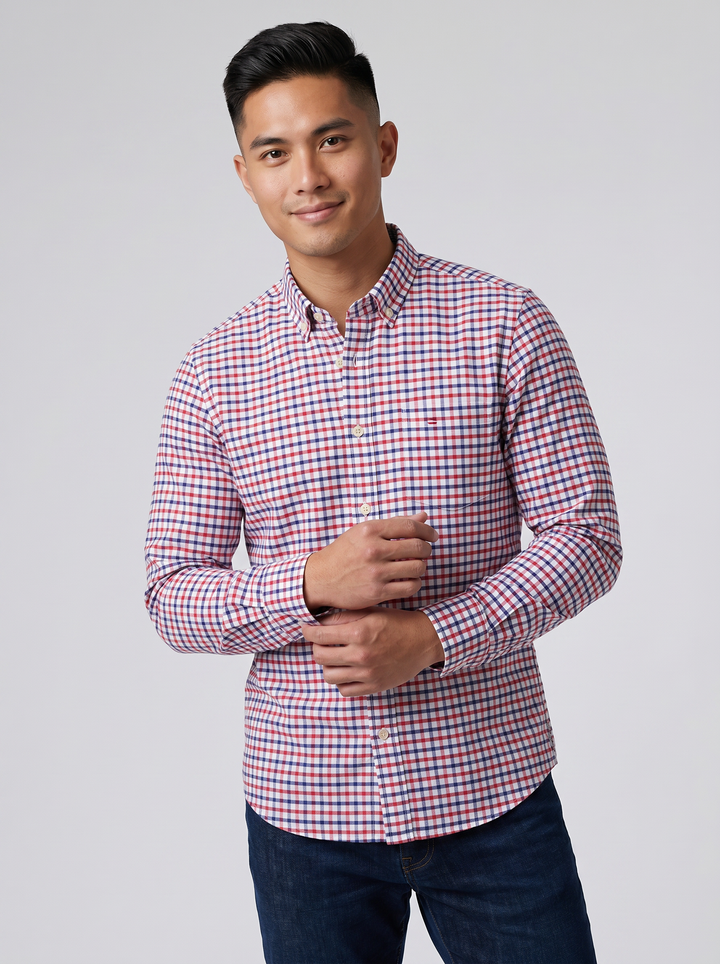 Men's Gingham Check Oxford Shirt – Classic Summer Smart Style