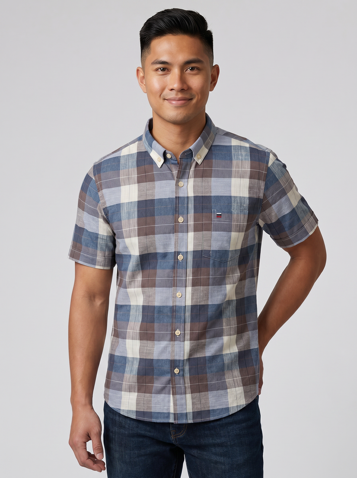 Men's Gingham Check Oxford Shirt – Classic Summer Smart Style