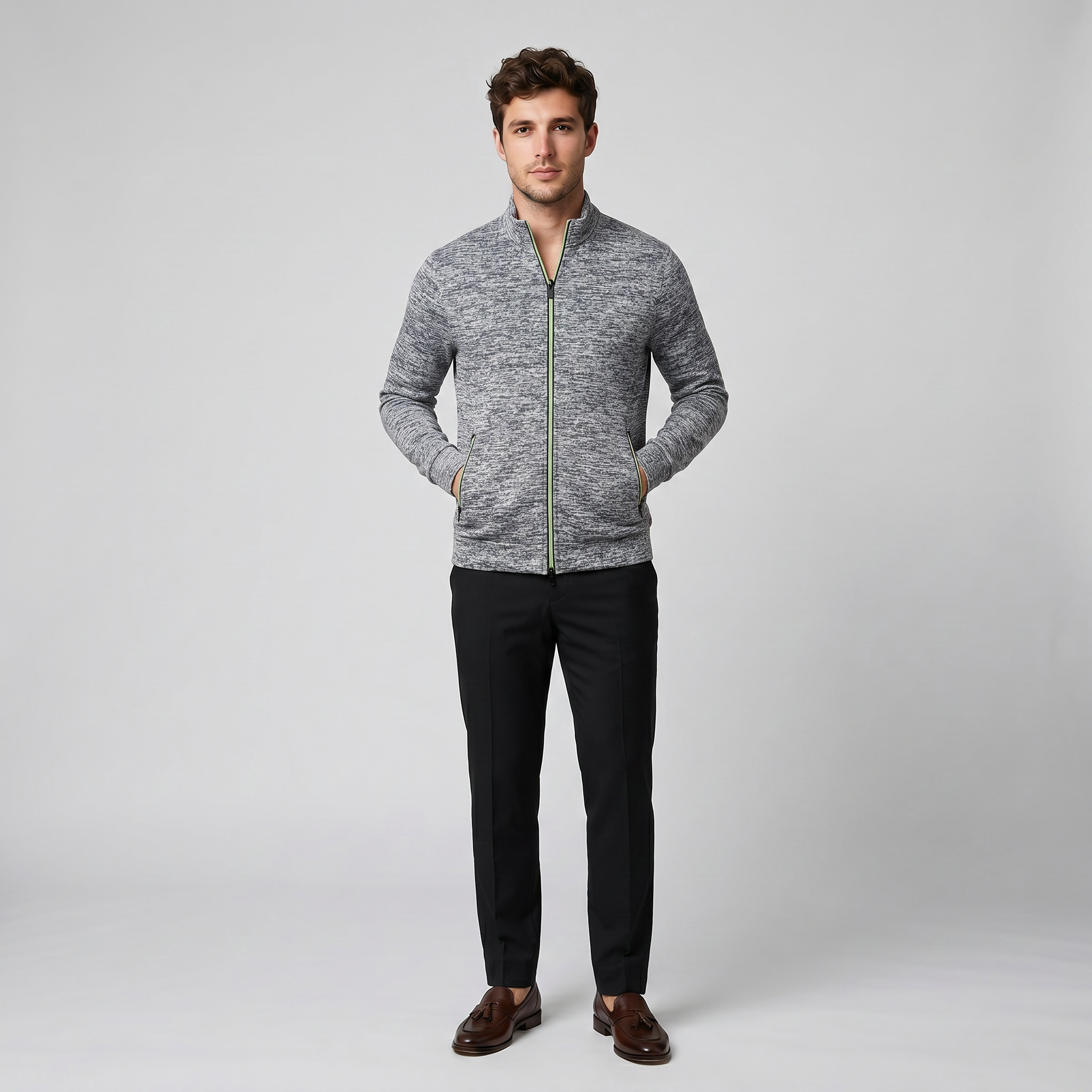 Men’s High-Neck Zip-Up Knit Jacket | Celestiella
