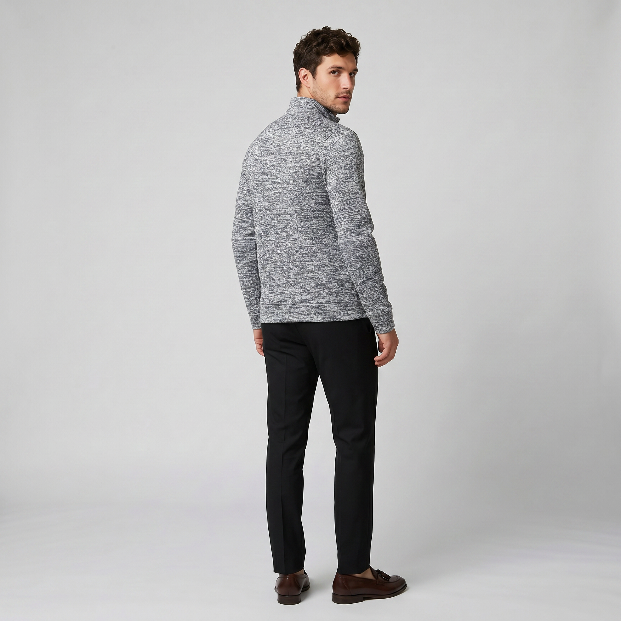 Men’s High-Neck Zip-Up Knit Jacket | Celestiella