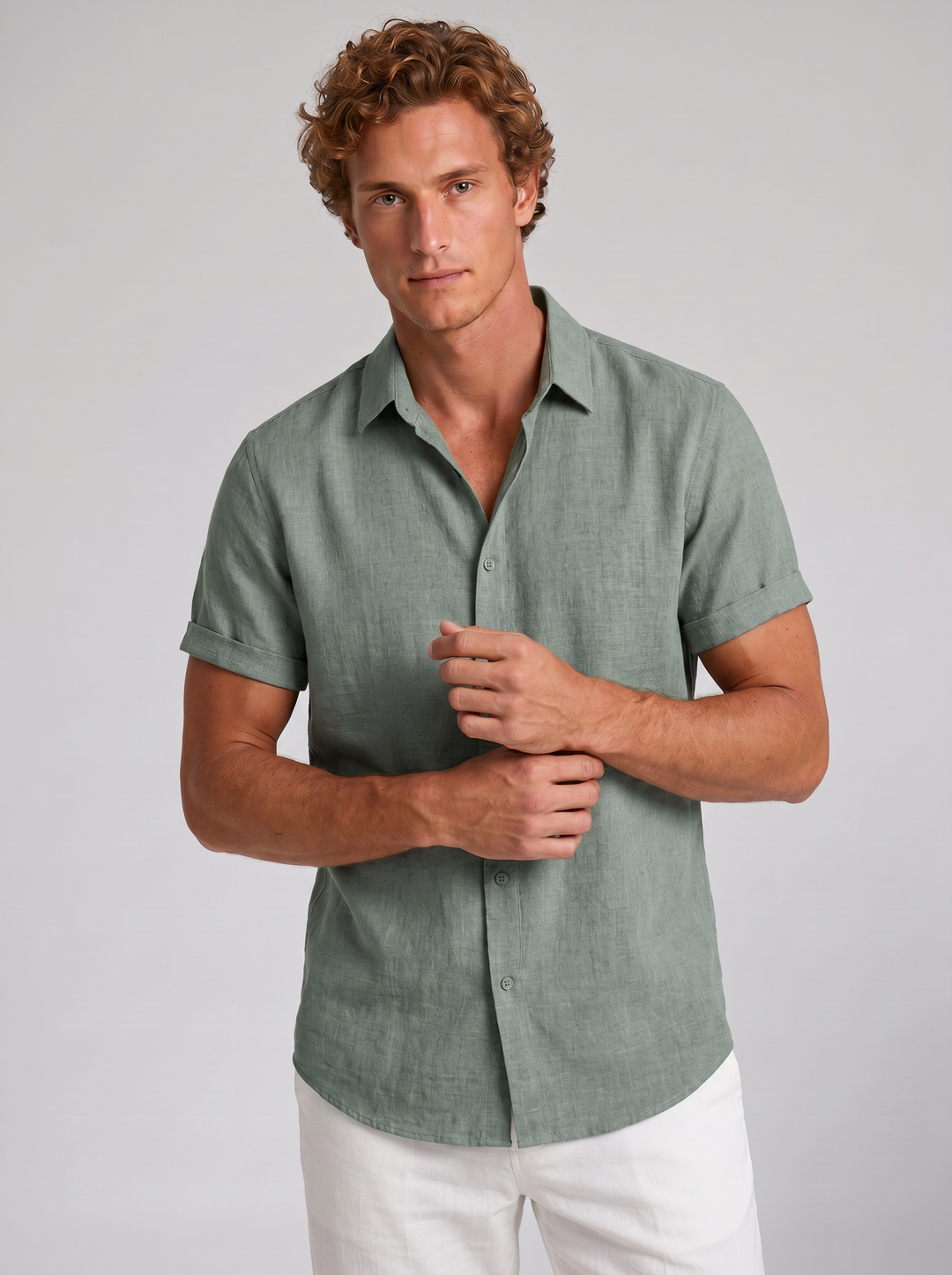 Men's Linen-Blend Sage Shirt – Cool Relaxed Summer Fit