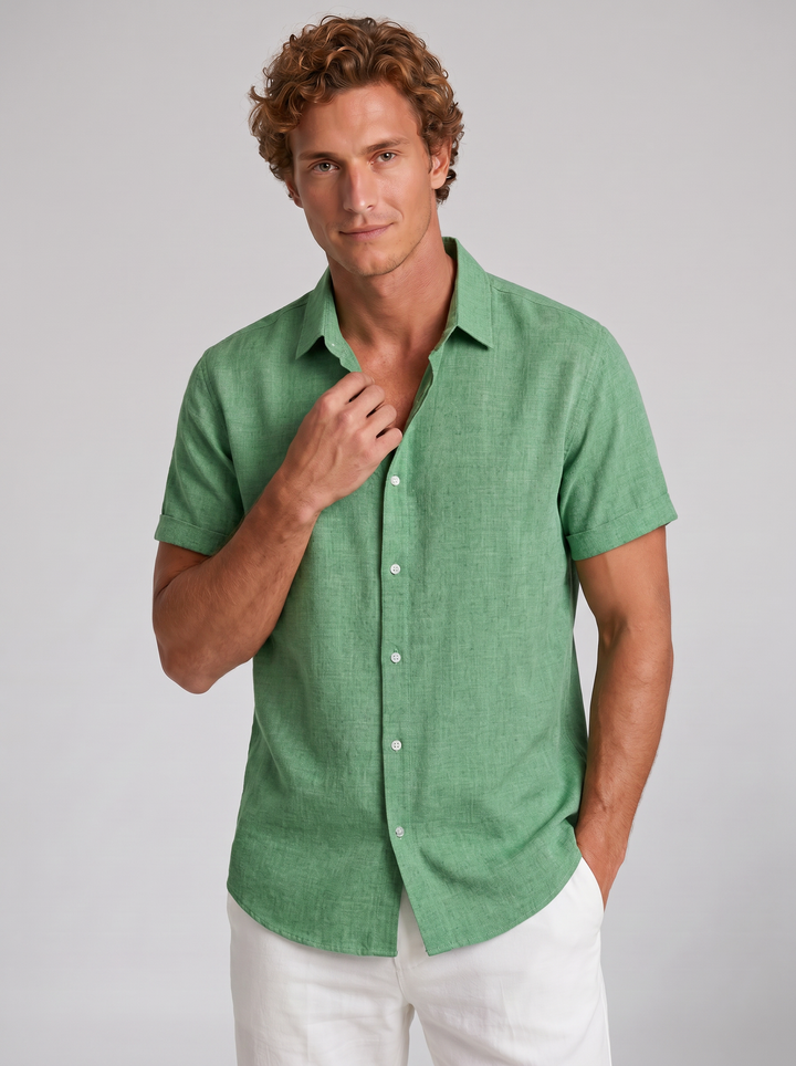 Men's Linen-Blend Sage Shirt – Cool Relaxed Summer Fit