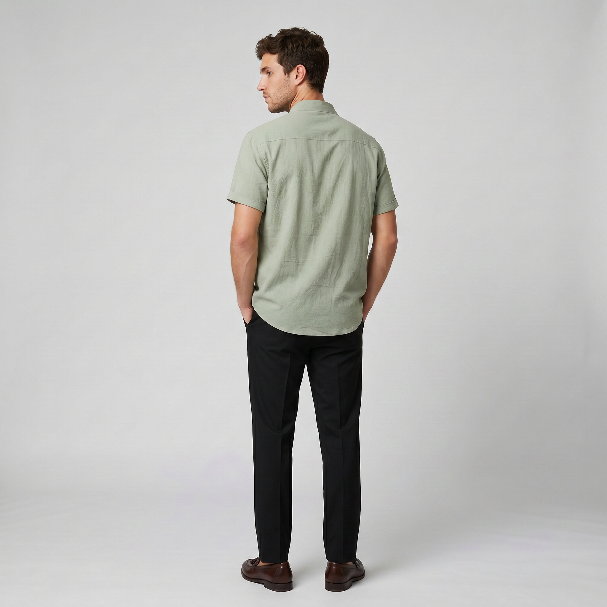 Men’s Linen Mandarin Collar Shirt | Celestiella