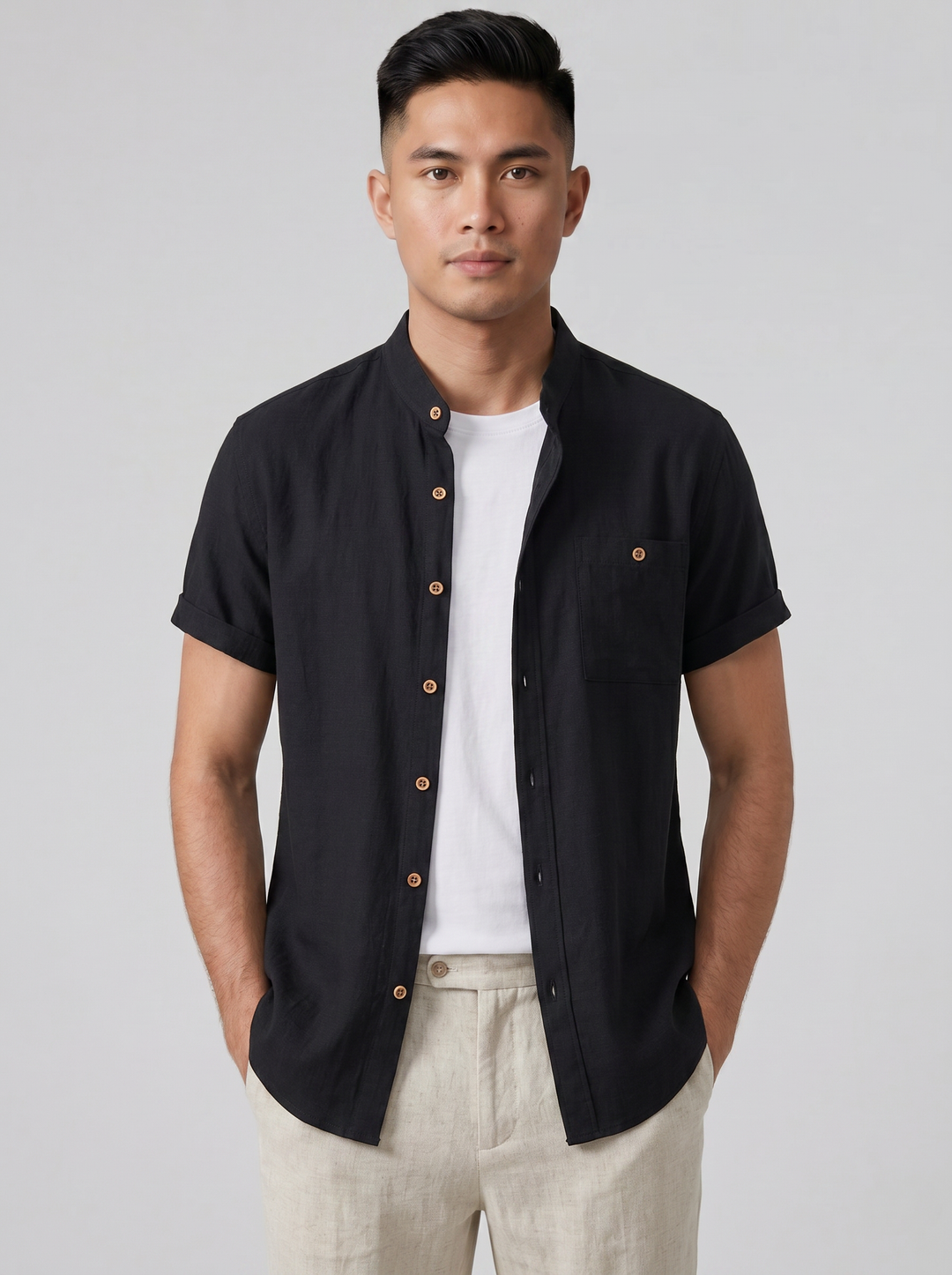 Men's Mandarin Collar Shirt – Linen
