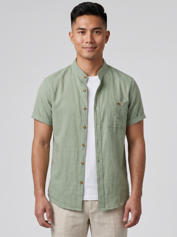 Men's Mandarin Collar Shirt – Linen