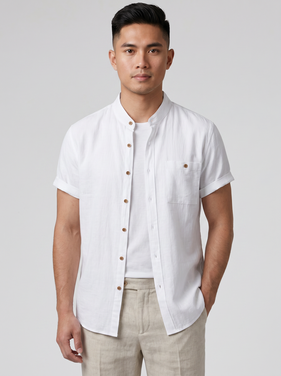 Men's Mandarin Collar Shirt – Linen