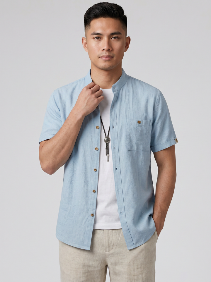 Men's Mandarin Collar Shirt – Linen