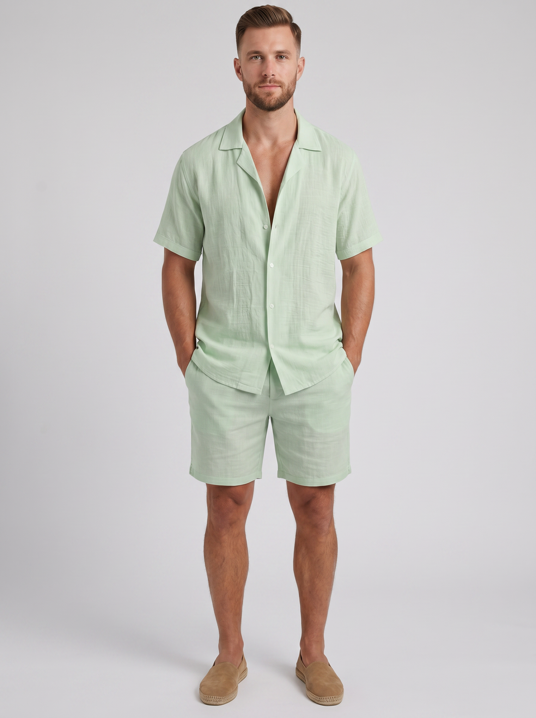Men's Co-ord Set – Linen Resort Shirt & Shorts