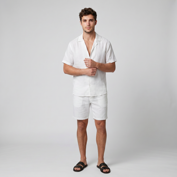 Men's Co-ord Set, Linen Resort Shirt & Shorts