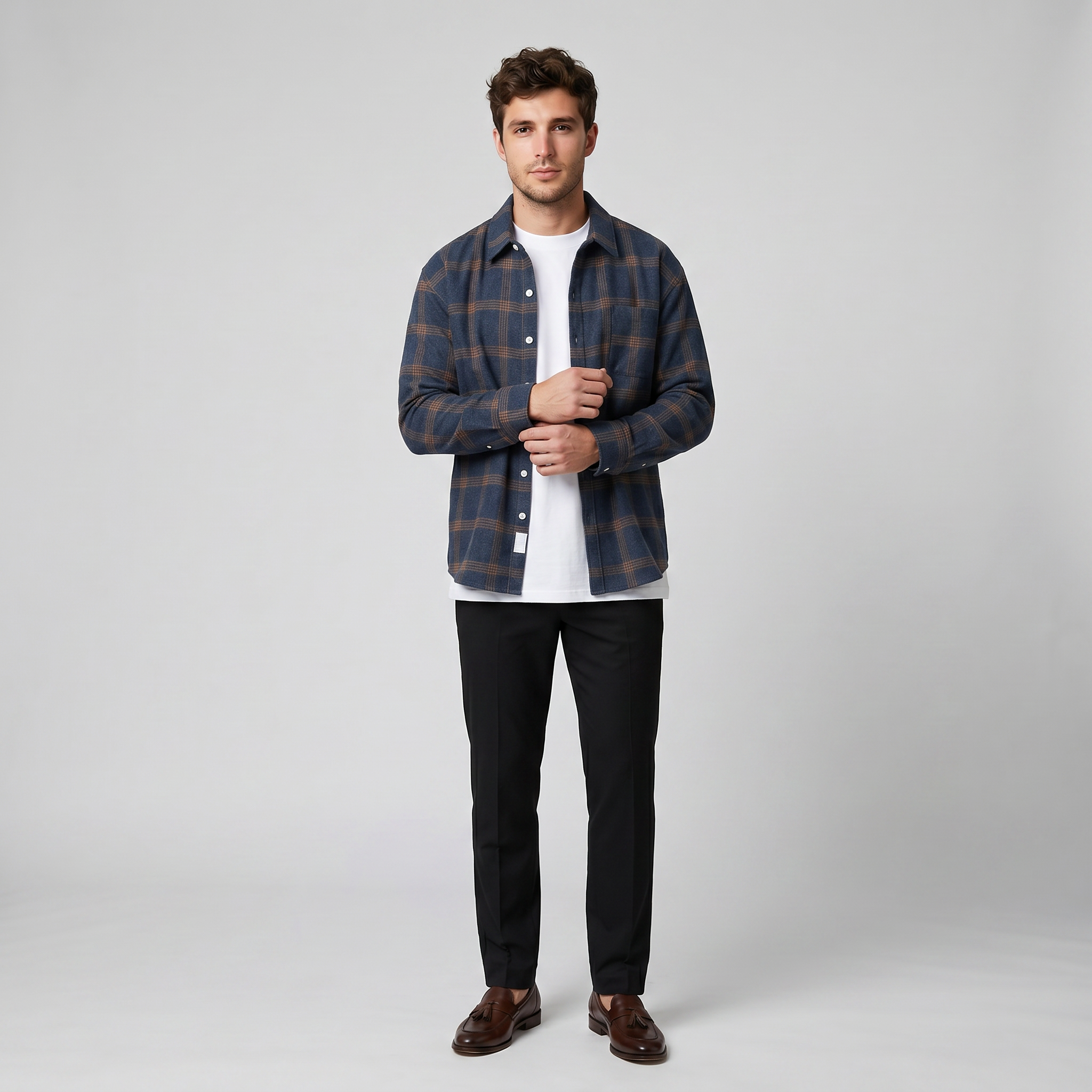 Men’s Long Sleeve Button-Up Plaid Shirt | Celestiella