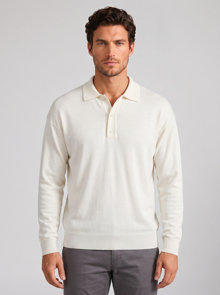 Men's Long-Sleeve Polo Shirt – Half-Button Knit