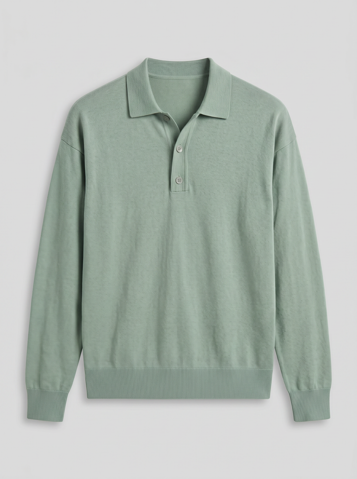Men's Long-Sleeve Polo Shirt – Half-Button Knit