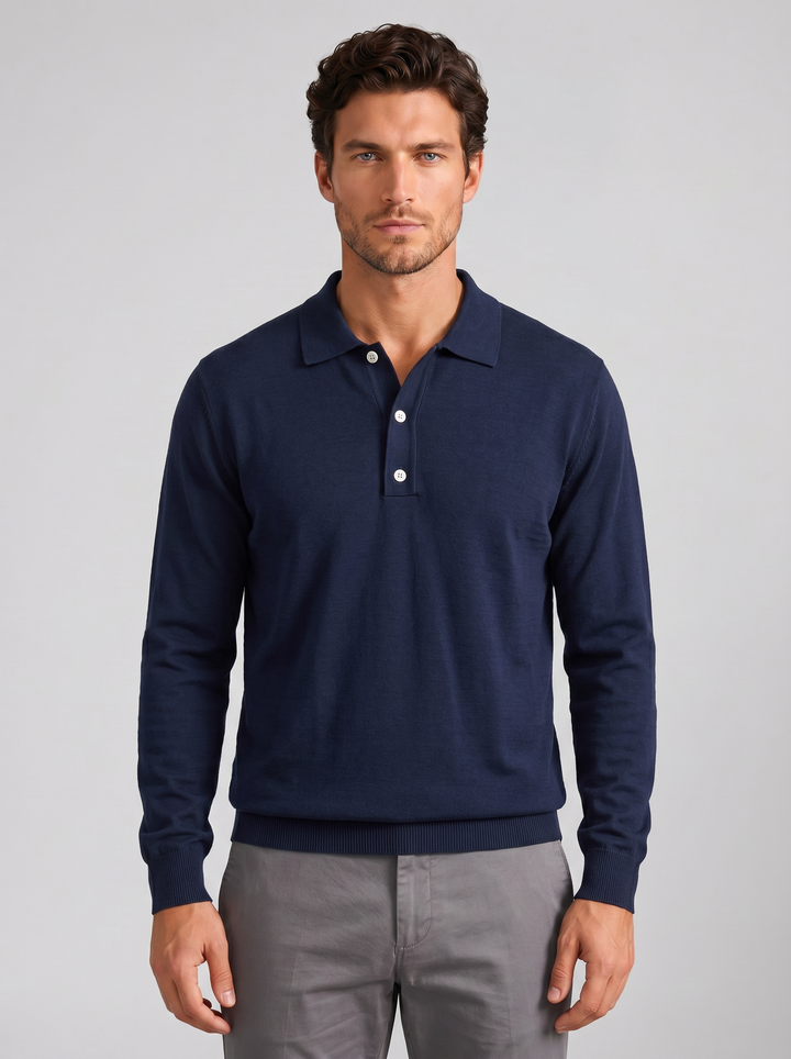 Men's Long-Sleeve Polo Shirt – Half-Button Knit