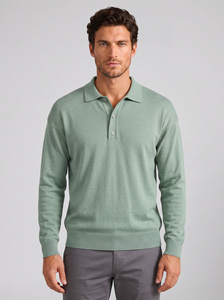 Men's Long-Sleeve Polo Shirt – Half-Button Knit