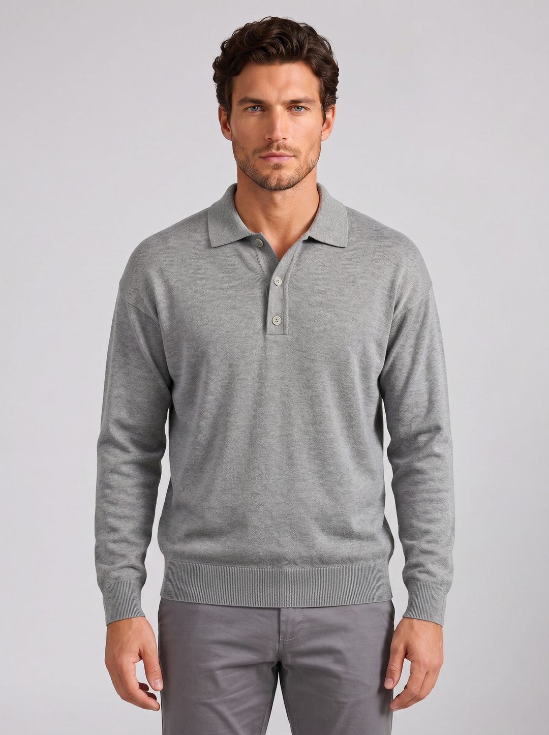 Men's Long-Sleeve Polo Shirt – Half-Button Knit