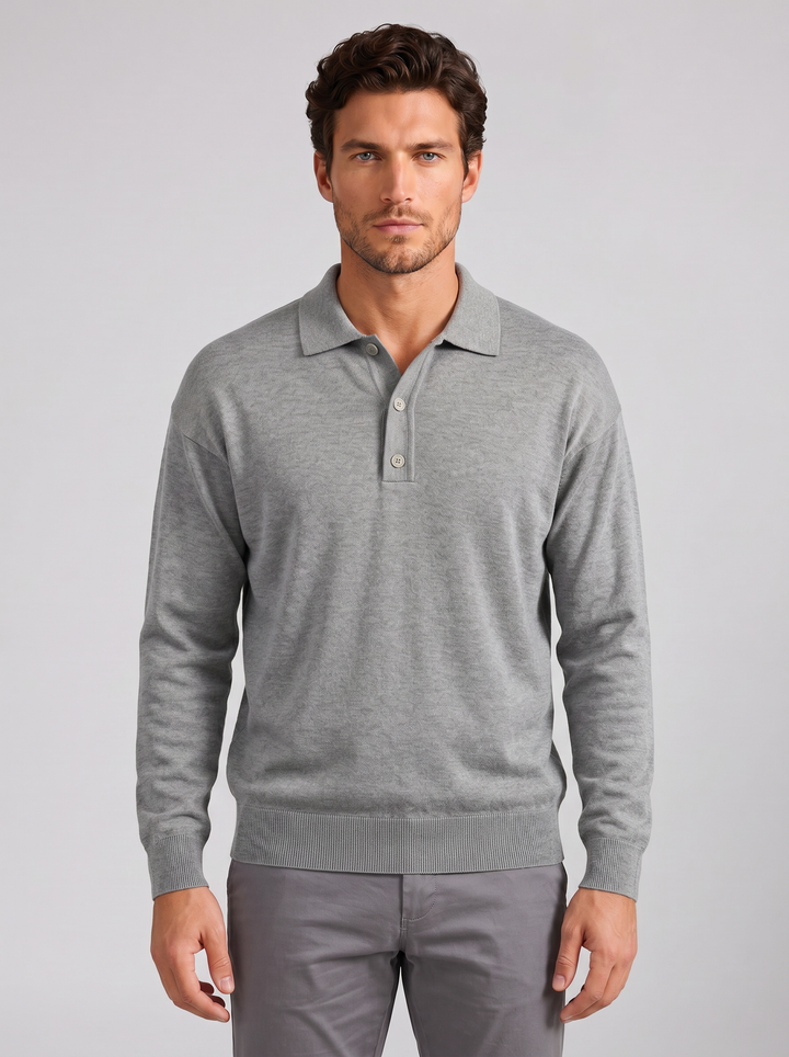 Men's Long-Sleeve Polo Shirt – Half-Button Knit