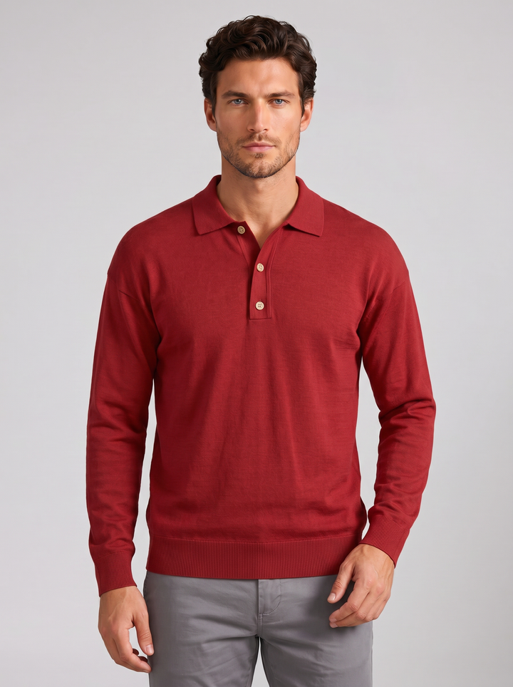 Men's Long-Sleeve Polo Shirt – Half-Button Knit