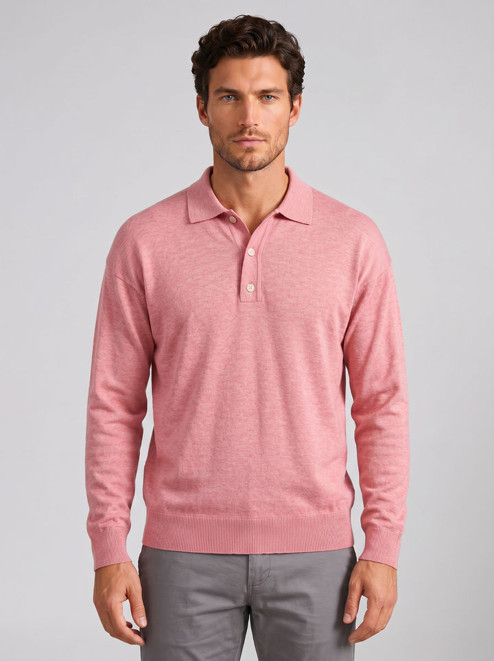 Men's Long-Sleeve Polo Shirt – Half-Button Knit