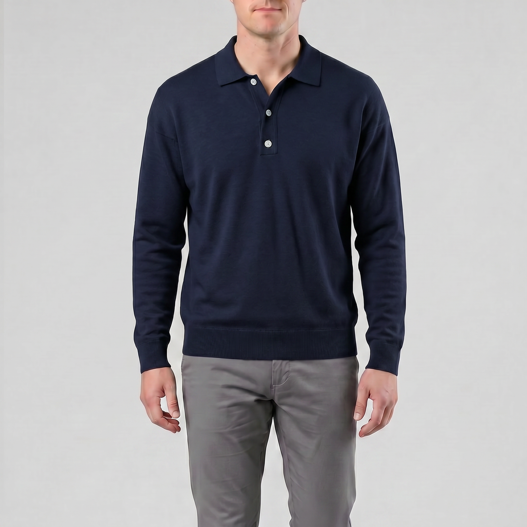 Men’s Long-Sleeve Half-Button Polo Shirt | Celestiella