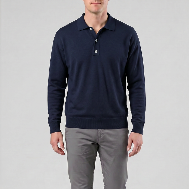 Men’s Long-Sleeve Half-Button Polo Shirt | Celestiella