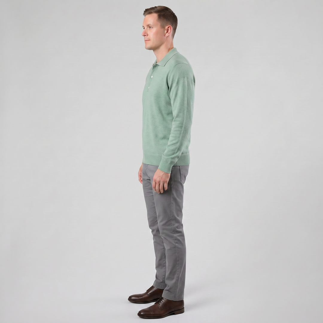 Men’s Long-Sleeve Half-Button Polo Shirt | Celestiella