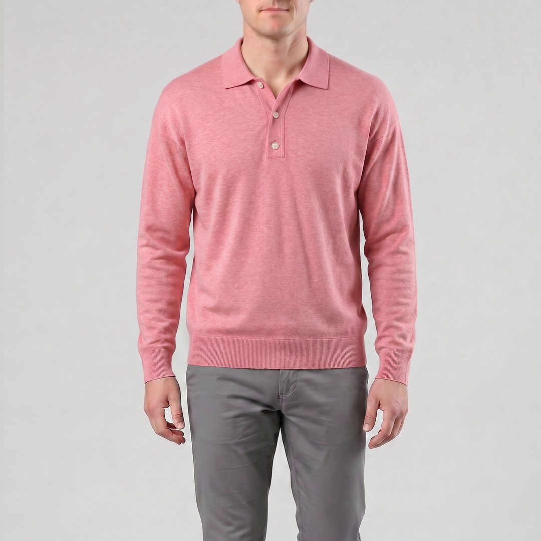 Men’s Long-Sleeve Half-Button Polo Shirt | Celestiella