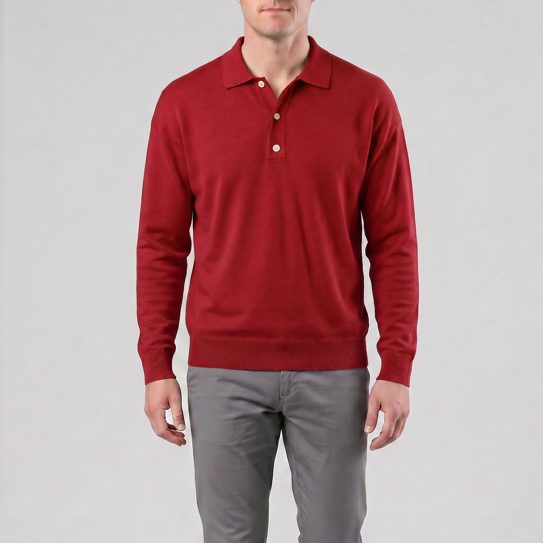Men’s Long-Sleeve Half-Button Polo Shirt | Celestiella