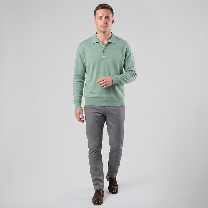 Men’s Long-Sleeve Half-Button Polo Shirt | Celestiella