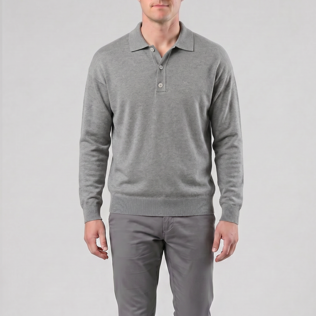 Men’s Long-Sleeve Half-Button Polo Shirt | Celestiella