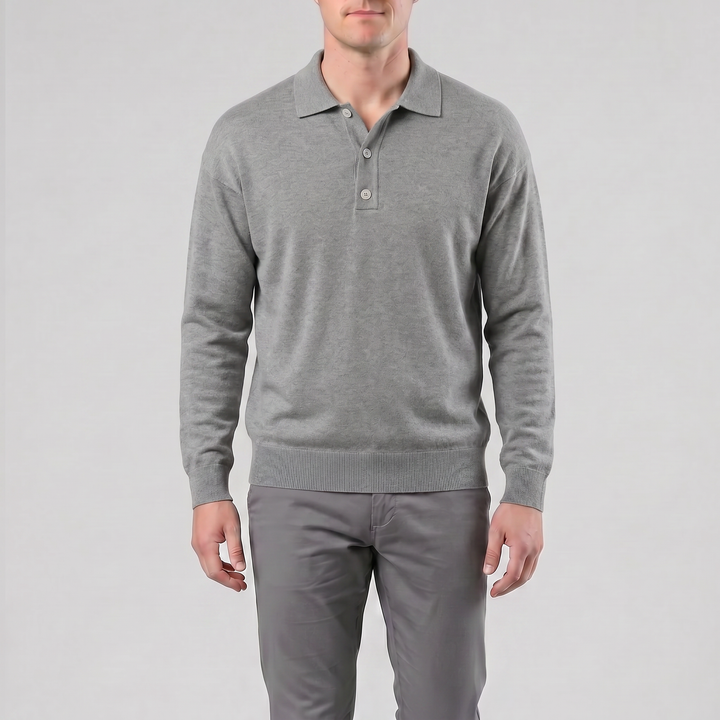 Men’s Long-Sleeve Half-Button Polo Shirt | Celestiella