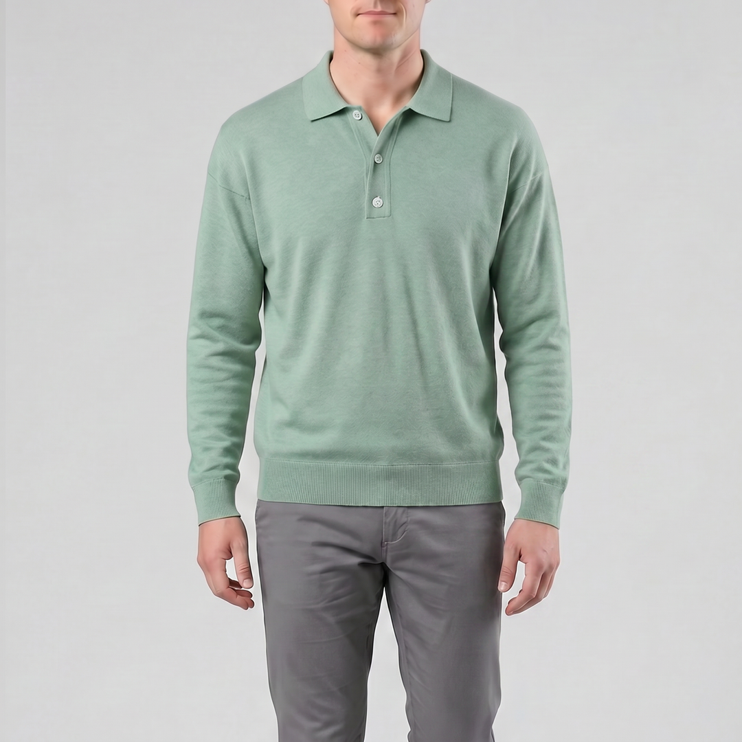 Men’s Long-Sleeve Half-Button Polo Shirt | Celestiella