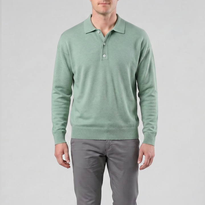 Men’s Long-Sleeve Half-Button Polo Shirt | Celestiella