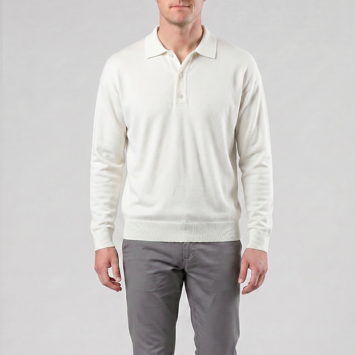 Men’s Long-Sleeve Half-Button Polo Shirt | Celestiella