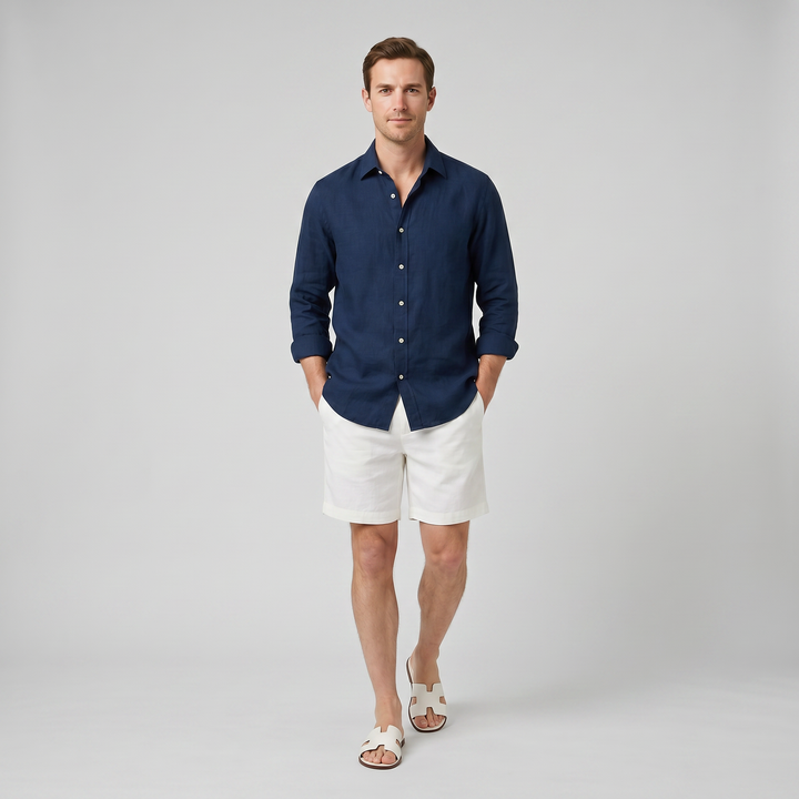 Men's Co-ord Set – Long-Sleeve Linen Shirt & Shorts