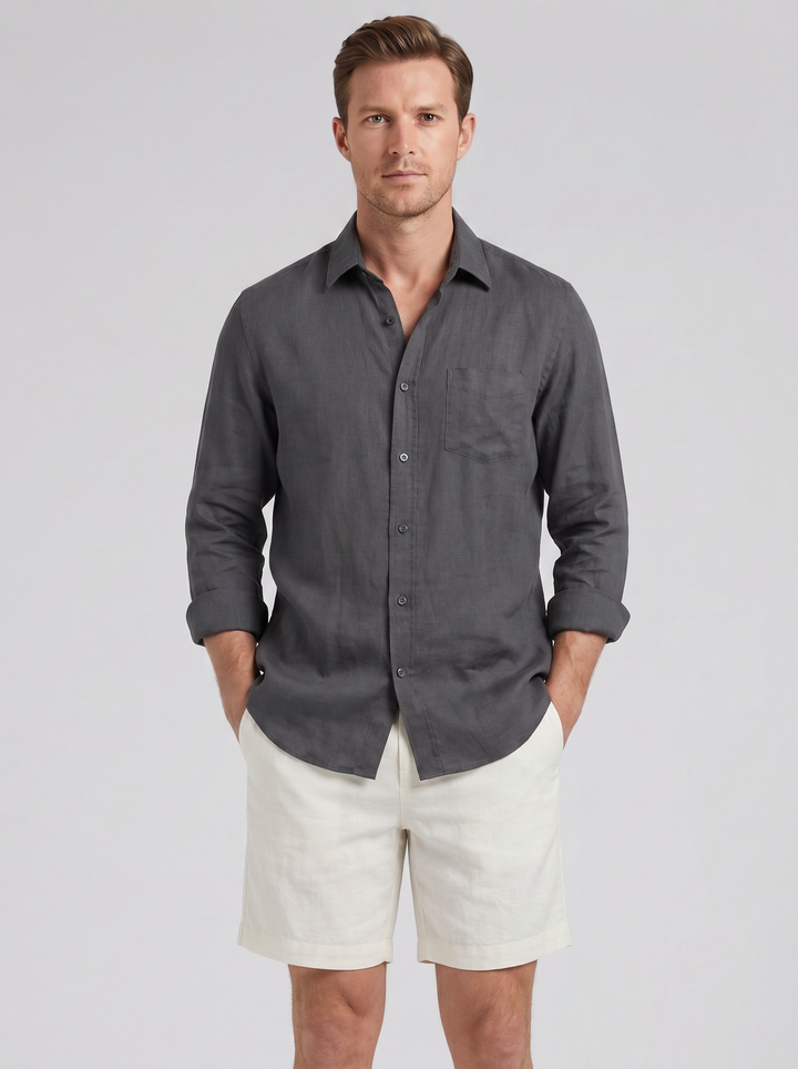 Men's Co-ord Set – Long-Sleeve Linen Shirt & Shorts