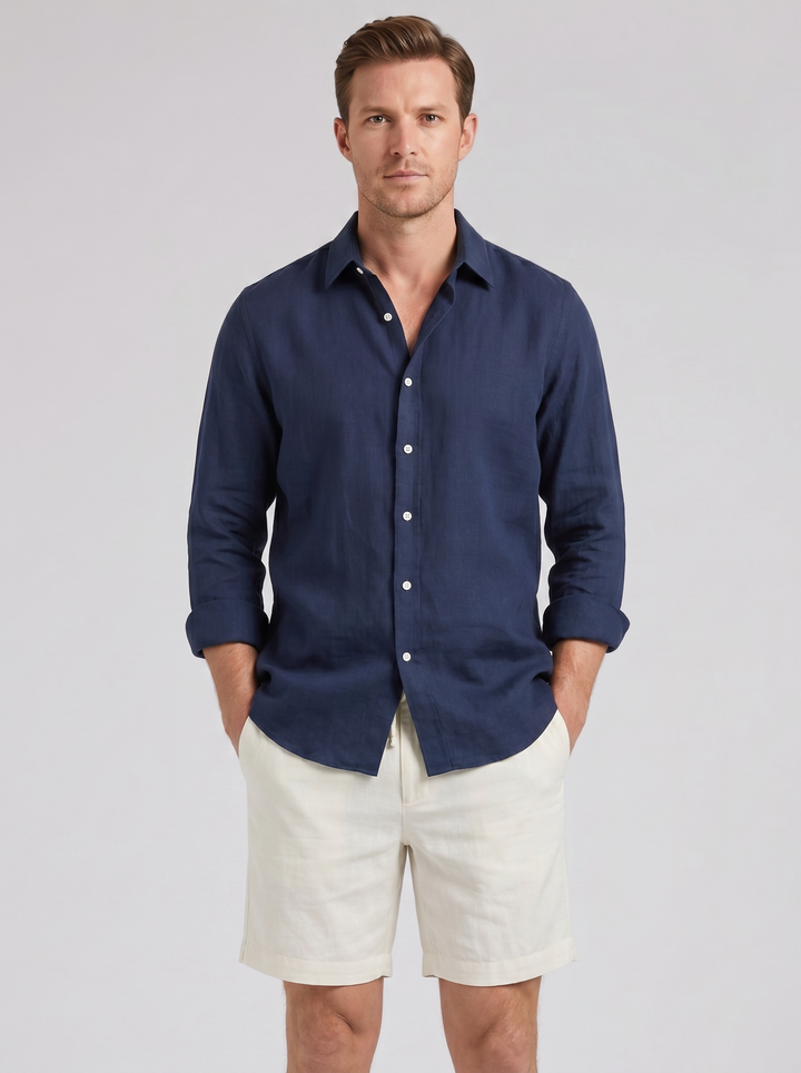 Men's Co-ord Set – Long-Sleeve Linen Shirt & Shorts