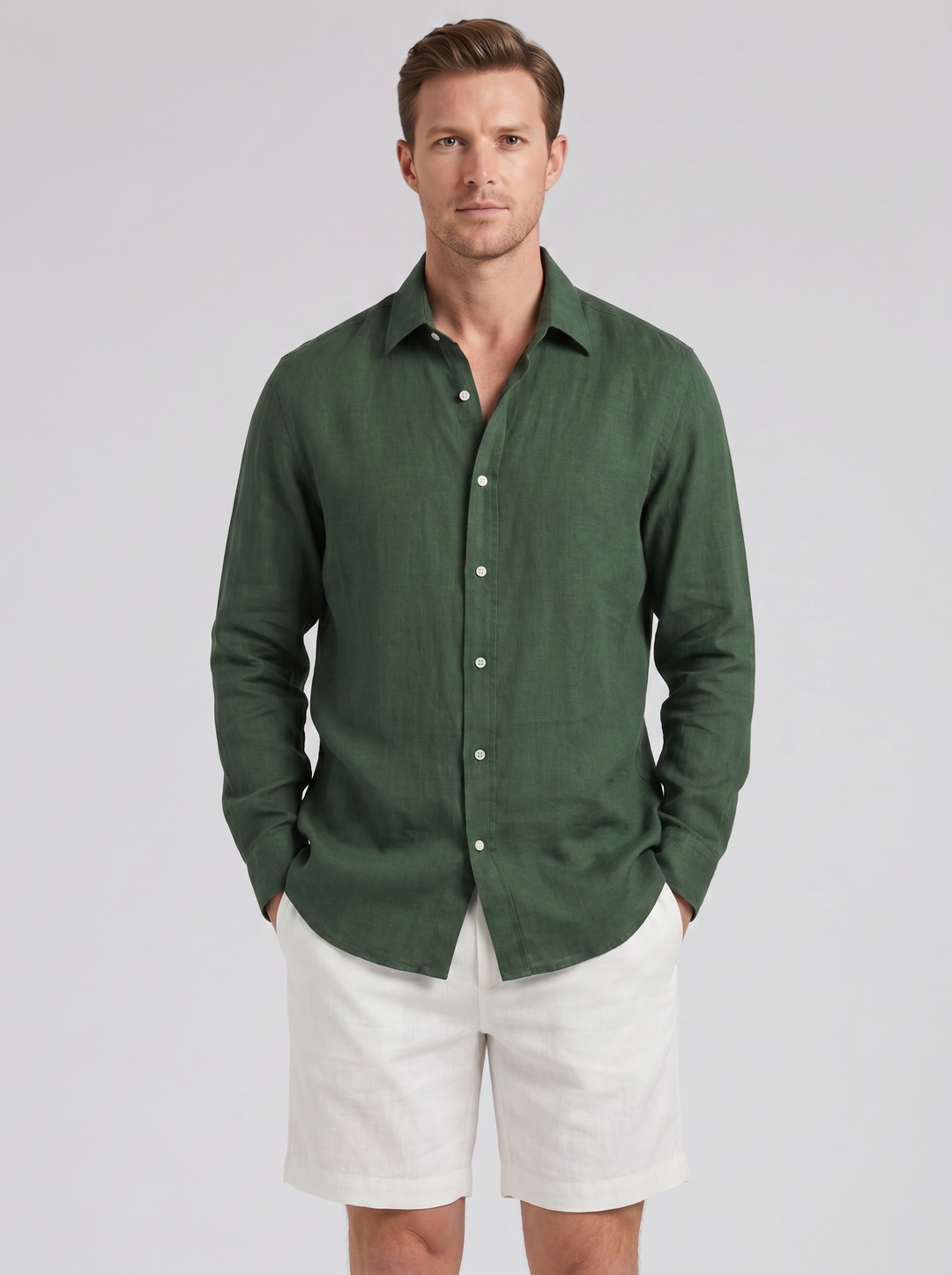 Men's Co-ord Set – Long-Sleeve Linen Shirt & Shorts