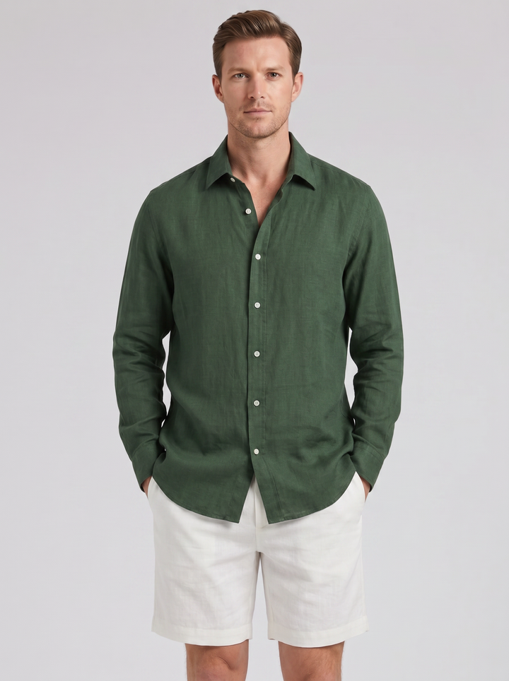 Men's Co-ord Set – Long-Sleeve Linen Shirt & Shorts